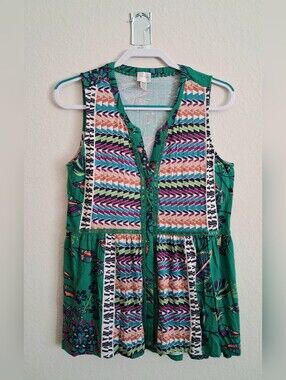 Cupio Green Womens' Sleevless Top Geometric Pattern